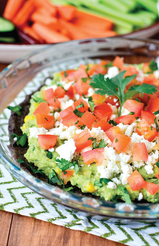 Black bean and sweet corn guacamole dip