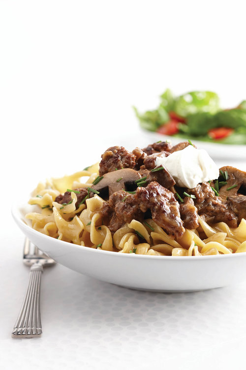 Ground Beef Stroganoff with Garlic-Buttered Noodles