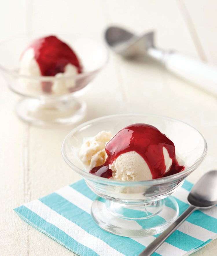 Sweet Corn Ice Cream with Blackberry Sauce