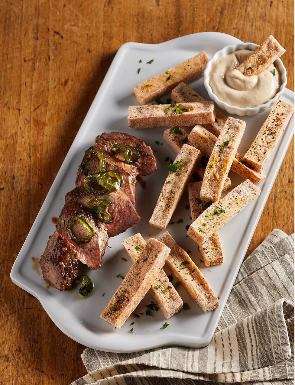 Miso and Jalapeno Glazed Petite Tender Shoulder with Tofu Frites & Roasted Garlic Soy Aioli