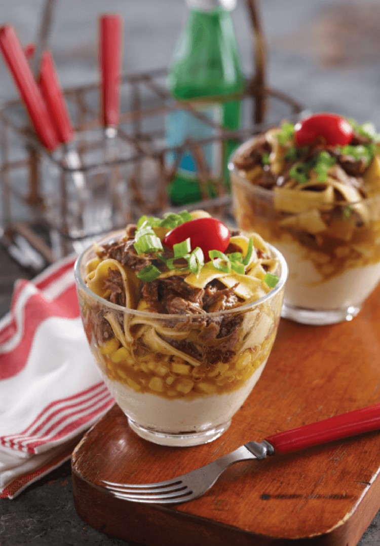 Beef and noodle sundae